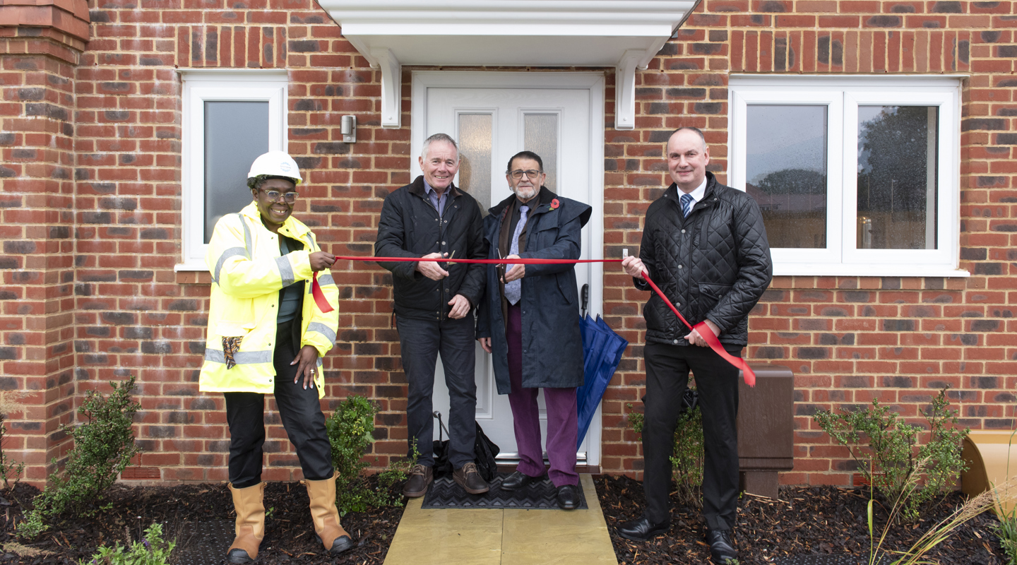 Featured in the photo (from left to right): Bunmi Atta (Director of Construction at Southern Housing), Mike Link (Chair of the ABE CLT), Cllr Michael Warden (Chair of Aldingbourne Parish Council) and Steve Underwood (Development Manager at Southern Housing).