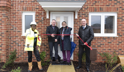 Featured in the photo (from left to right): Bunmi Atta (Director of Construction at Southern Housing), Mike Link (Chair of the ABE CLT), Cllr Michael Warden (Chair of Aldingbourne Parish Council) and Steve Underwood (Development Manager at Southern Housing).