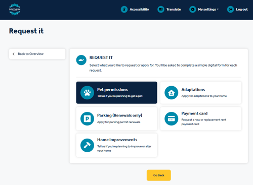 image: Online Account page with pets permission form